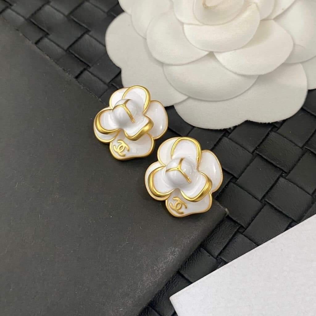 Luxury Inspired Flower Earrings with CC Logo