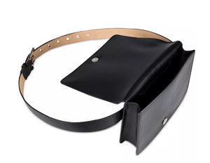 Calvin Klein Wide Flap Embossed Monogram Genuine Leather Belt Bag with Buckle - Black