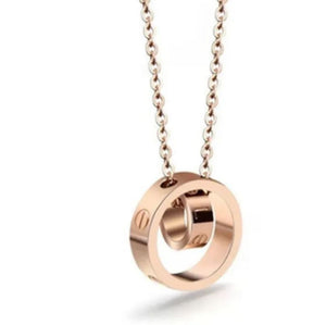 Fashion Double Circle Titanium Steel Necklace - Gold