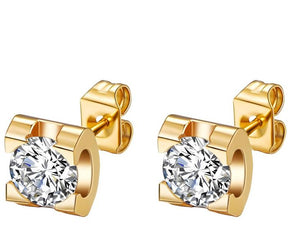 18K GOLD PLATED STAINLESS STEEL ZIRCON STUD EARRINGS