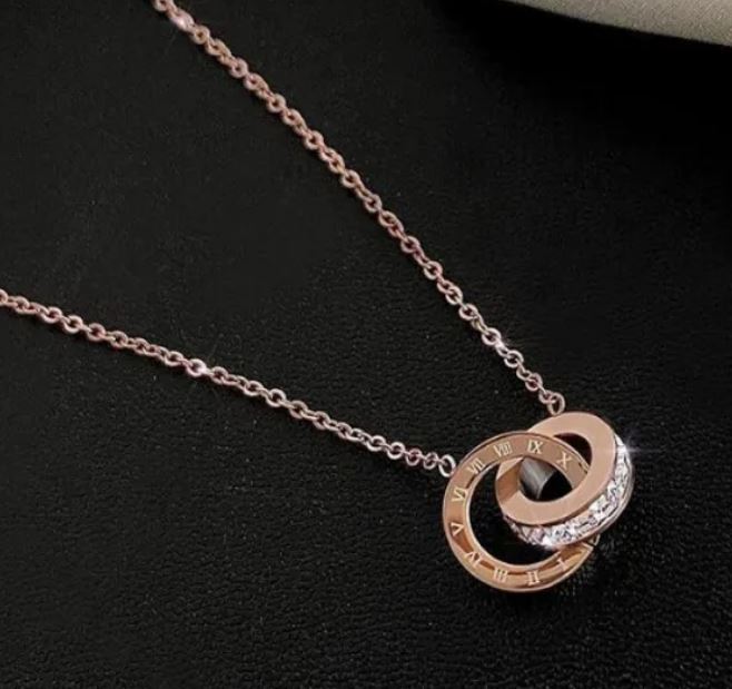 Circle Number Titanium Steel Plating Inlay Zircon Jewelry Set - Rose Gold