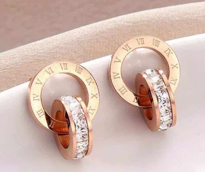 Circle Number Titanium Steel Plating Inlay Zircon Jewelry Set - Rose Gold