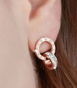 Circle Number Titanium Steel Plating Inlay Zircon Jewelry Set - Rose Gold