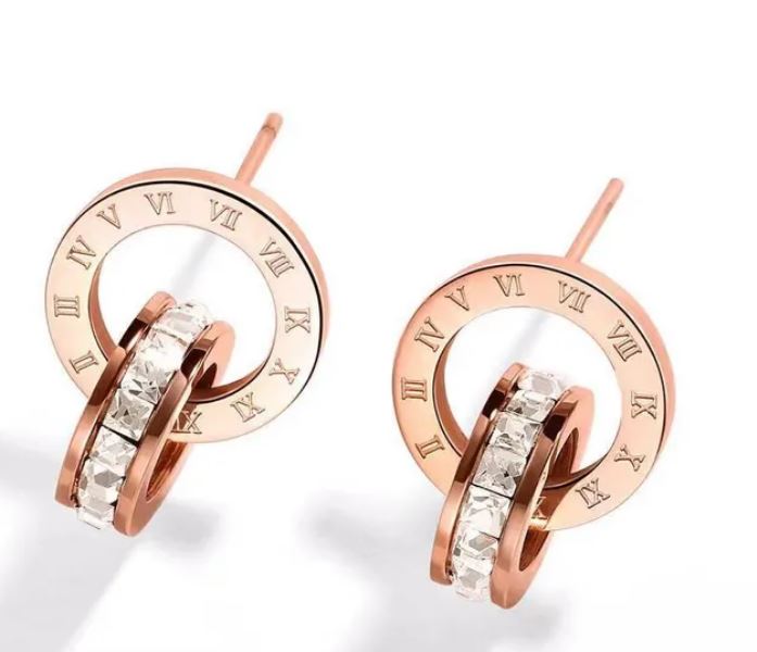 Circle Number Titanium Steel Plating Inlay Zircon Jewelry Set - Rose Gold