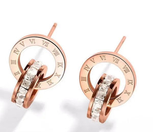 Circle Number Titanium Steel Plating Inlay Zircon Jewelry Set - Rose Gold