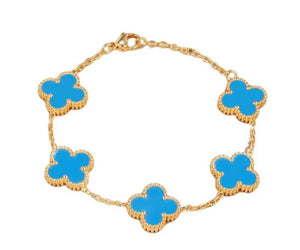 Four Leaf Clover Titanium Steel 18K Gold Plated  - Blue