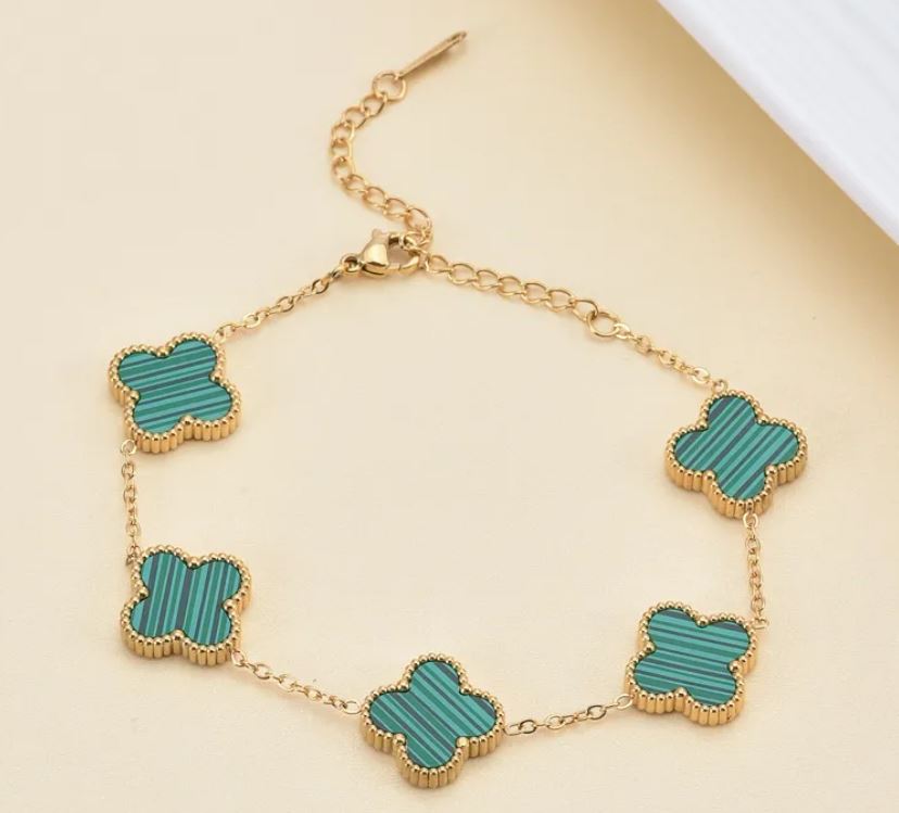 Sweet Four Leaf Green Clover Titanium Steel Plating 4-pc Set - Gold