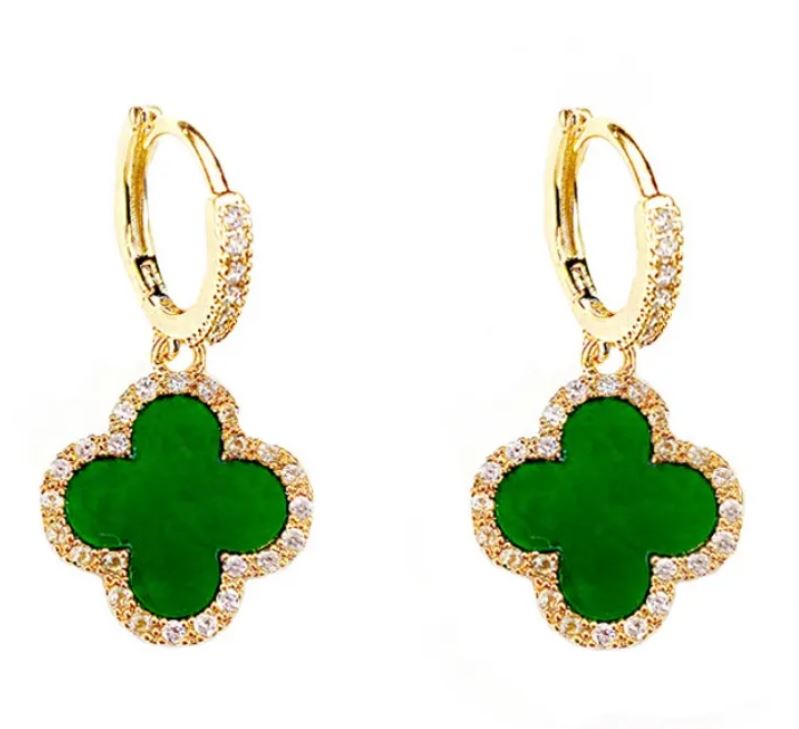 Sweet Four Leaf Green Clover Titanium Steel Plating 4-pc Set - Gold