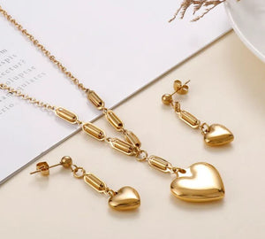 Heart Shape Titanium Steel Plating Earrings Necklace Set