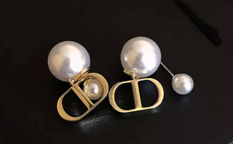 Double Letter D Pearl Drop Earrings