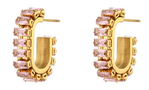 Fashion C Shape Stainless Steel Earrings Plating Zircon