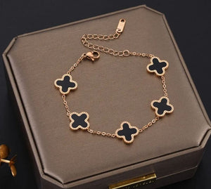 Four Leaf Clover Titanium Steel Inlaid Gold Shell Bracelets - Rose Gold