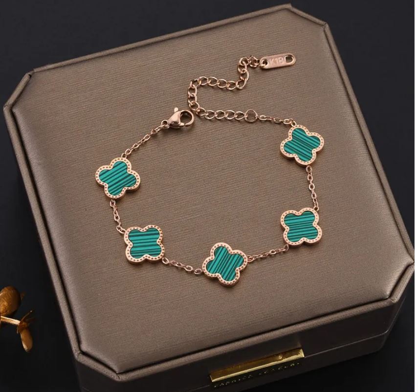 Four Leaf Clover Titanium Steel Inlaid Gold Shell Bracelets - Rose Gold