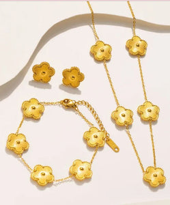 Four Leaf Gold Clover Titanium Steel 4-pc Jewelry Set - Gold