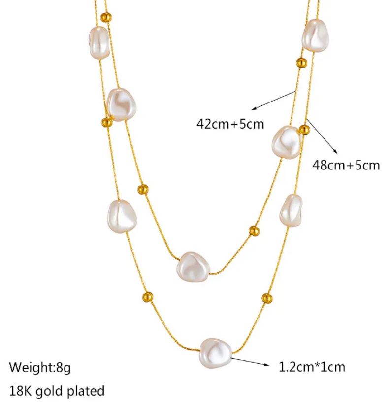 Irregular Pearl Titanium Steel Plating 18K Gold Plated Layered Necklaces