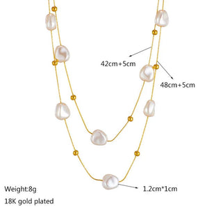 Irregular Pearl Titanium Steel Plating 18K Gold Plated Layered Necklaces