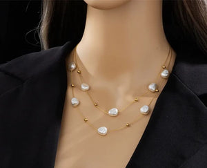 Irregular Pearl Titanium Steel Plating 18K Gold Plated Layered Necklaces