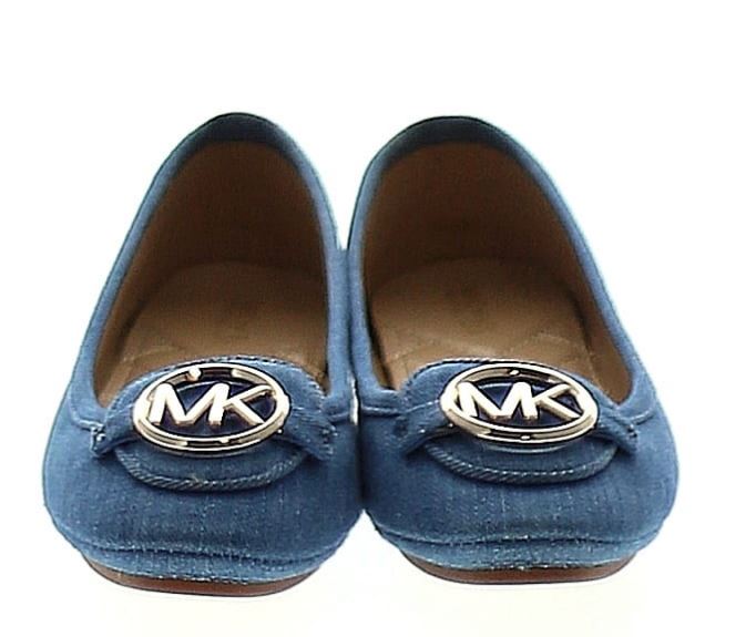 Michael Kors Lillie Ballet Flat MK Logo Denim Leather Slip on- Size 6.5