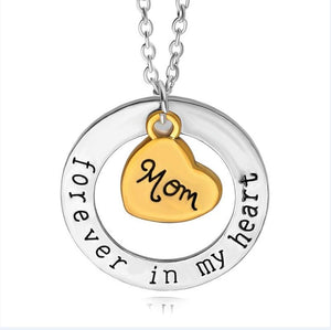 Geometric Round Heart MOM  AlloyTwo-Tone Pendant Necklace