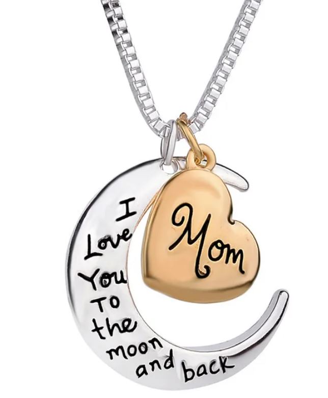 I Love You Mom Heart Crescent Sweater Chain Alloy Necklace