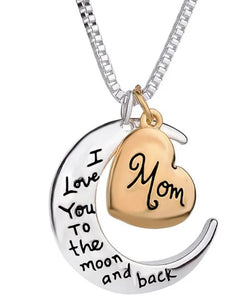 I Love You Mom Heart Crescent Sweater Chain Alloy Necklace