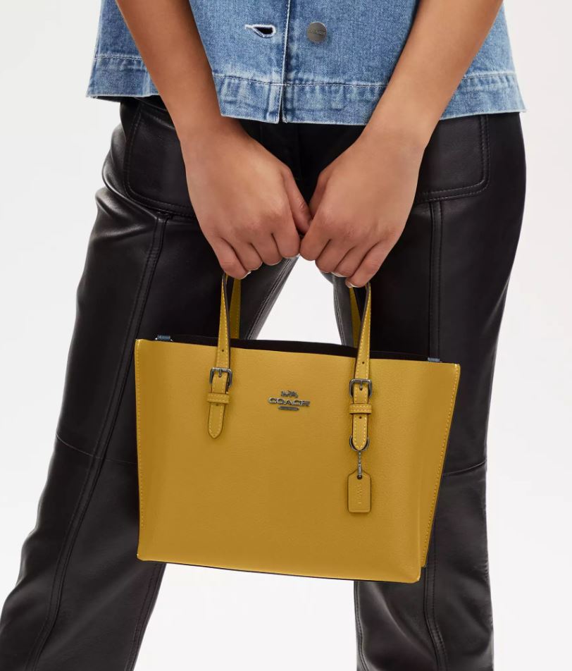 Coach Mollie Leather Tote 25 - Black Antique Nickel/ Mustard Yellow