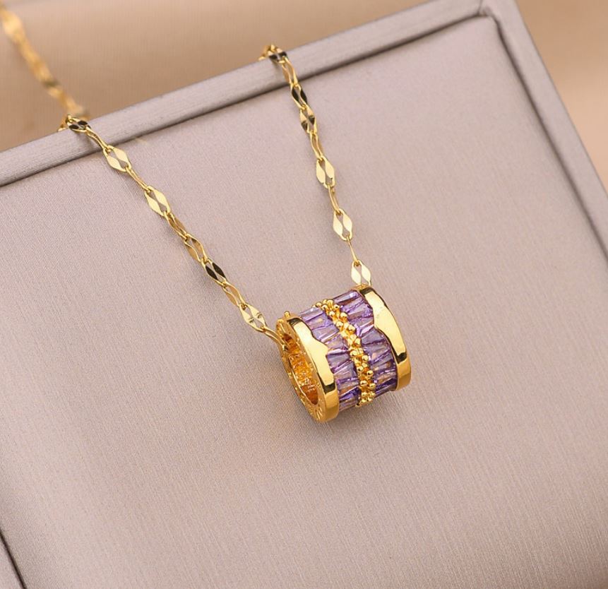 Stainless Steel Plated 18K Gold Double Side Zircon Earrings and Necklace Set