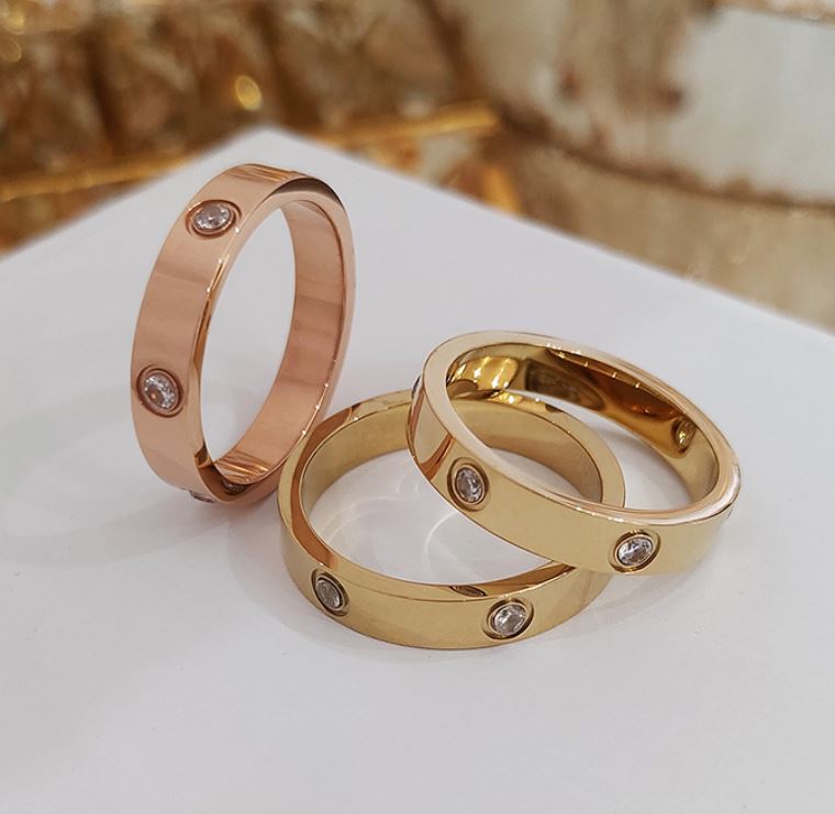 Ten Diamond Titanium Steel Ring - Rose Gold Size 6