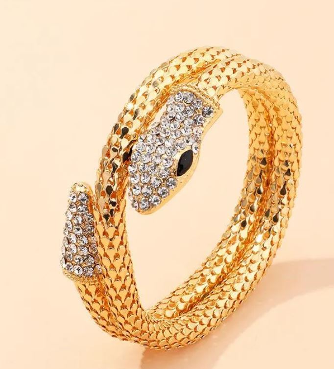 Snake Diamond Serpentine Bracelet and Necklace Set - Gold