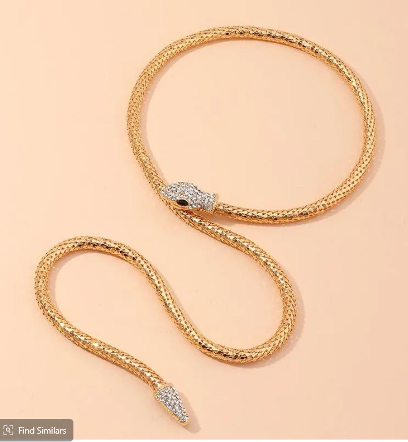 Snake Diamond Serpentine Bracelet and Necklace Set - Gold