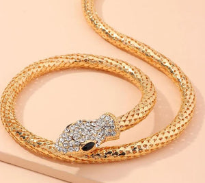 Snake Diamond Serpentine Bracelet and Necklace Set - Gold