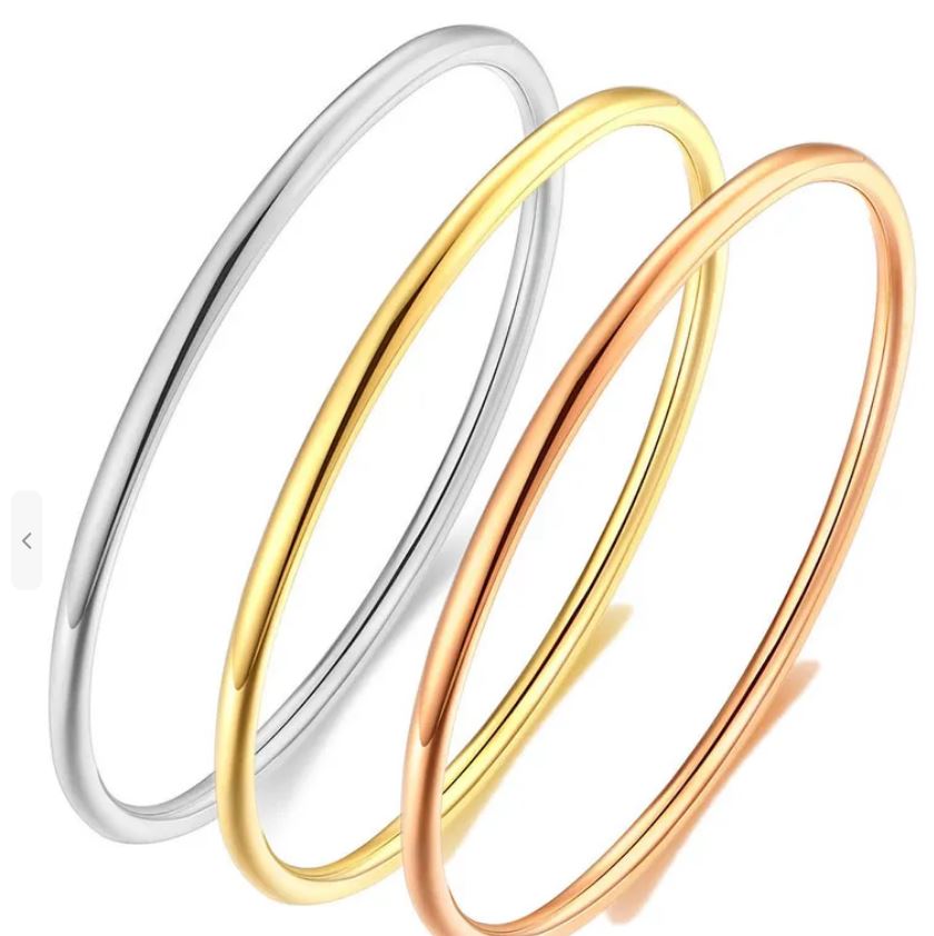 Tri- Color Stainless Steel 18K Gold Plated Bangles - Gold Silver Rose Gold