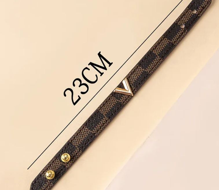 Fashion Letter V Plaid Pu Leather Alloy Metal Button Bangle