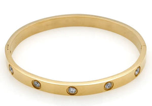 Ten Diamond Titanium Steel Bracelet and Earrings Set - Gold