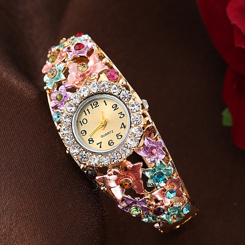 Chinoiserie Flower Quartz Women's Watches - Multicolor