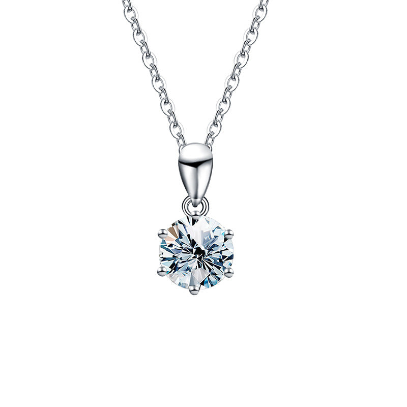 Classic Style Geometric 925 Sterling Silver Genuine 1 Karat Moissanite Pendant Necklace