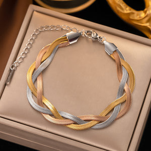 Tri-Color Omega Style Collar Titanium Steel Necklace and Bracelet Set