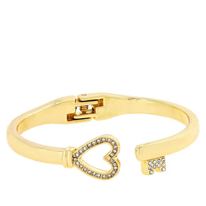 Jessica Simpson Crystal-Accented Watch and Heart/Key Cuff Bracelet Set - Two-Tone Silver and Rose Gold