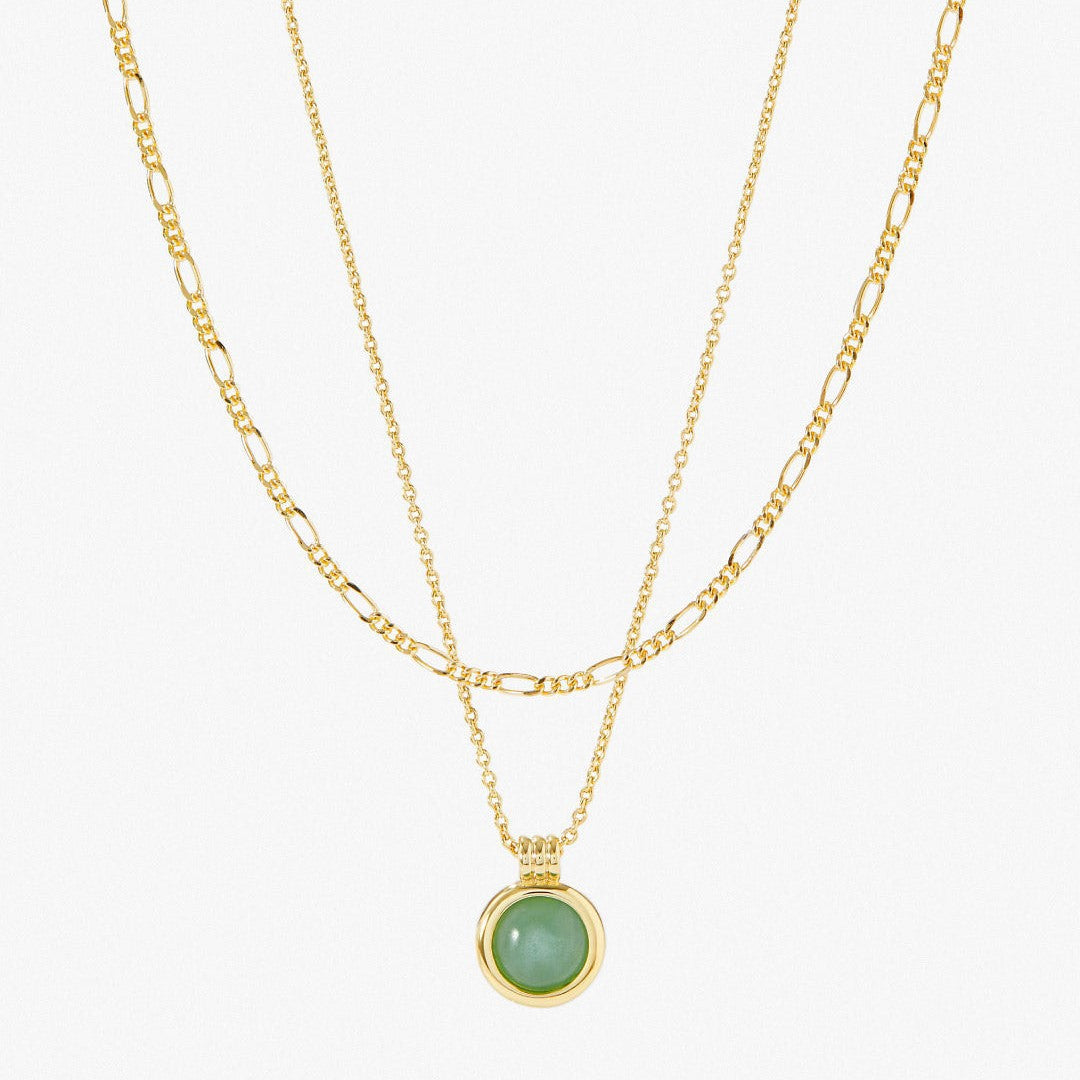 Round Stainless Steel Plating Inlay Green Aventurine 18k Layered Gold Plated Necklace