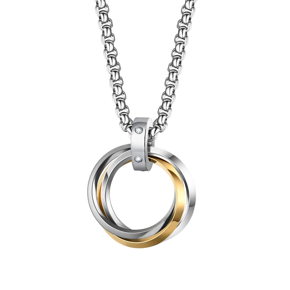 Retro Solid Color Stainless Steel Two-Tone  Pendant Necklace