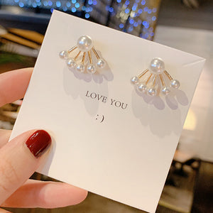 Fan-shaped  Imitation Pearl Alloy Rhinestone Irregular Earrings - Bundled Item