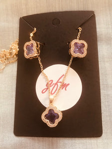 Four Leaf Clover 3-pc Jewelry Set in Gold - Purple