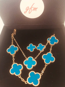 Four Leaf Clover 4-pc Jewelry Set in Gold - Blue