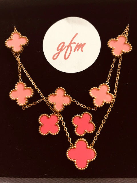 Four Leaf Clover 4-pc Jewelry Set in Gold -Pink