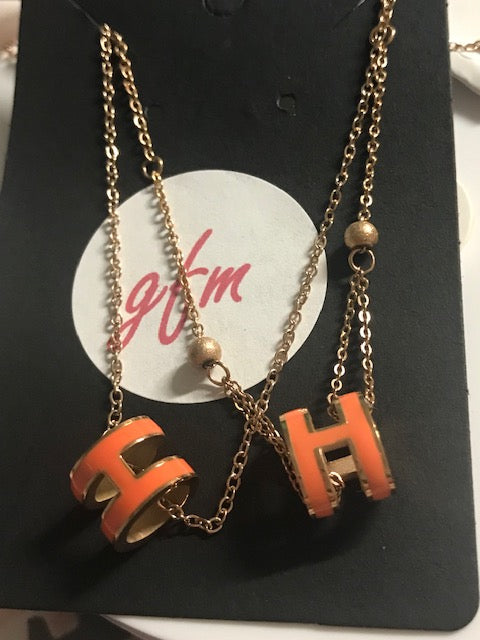 Luxury Inspired Letter H 2-pc Jewelry Set - Rose Gold/Orange