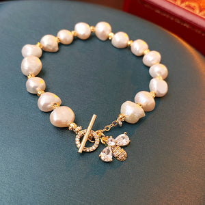 Genuine Freshwater Pearl Retro Bee Shape Copper Bracelets