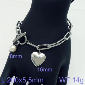 Stainless Steel 18K Gold Plated Chain Heart Shape Bracelets Necklace Set - Silver