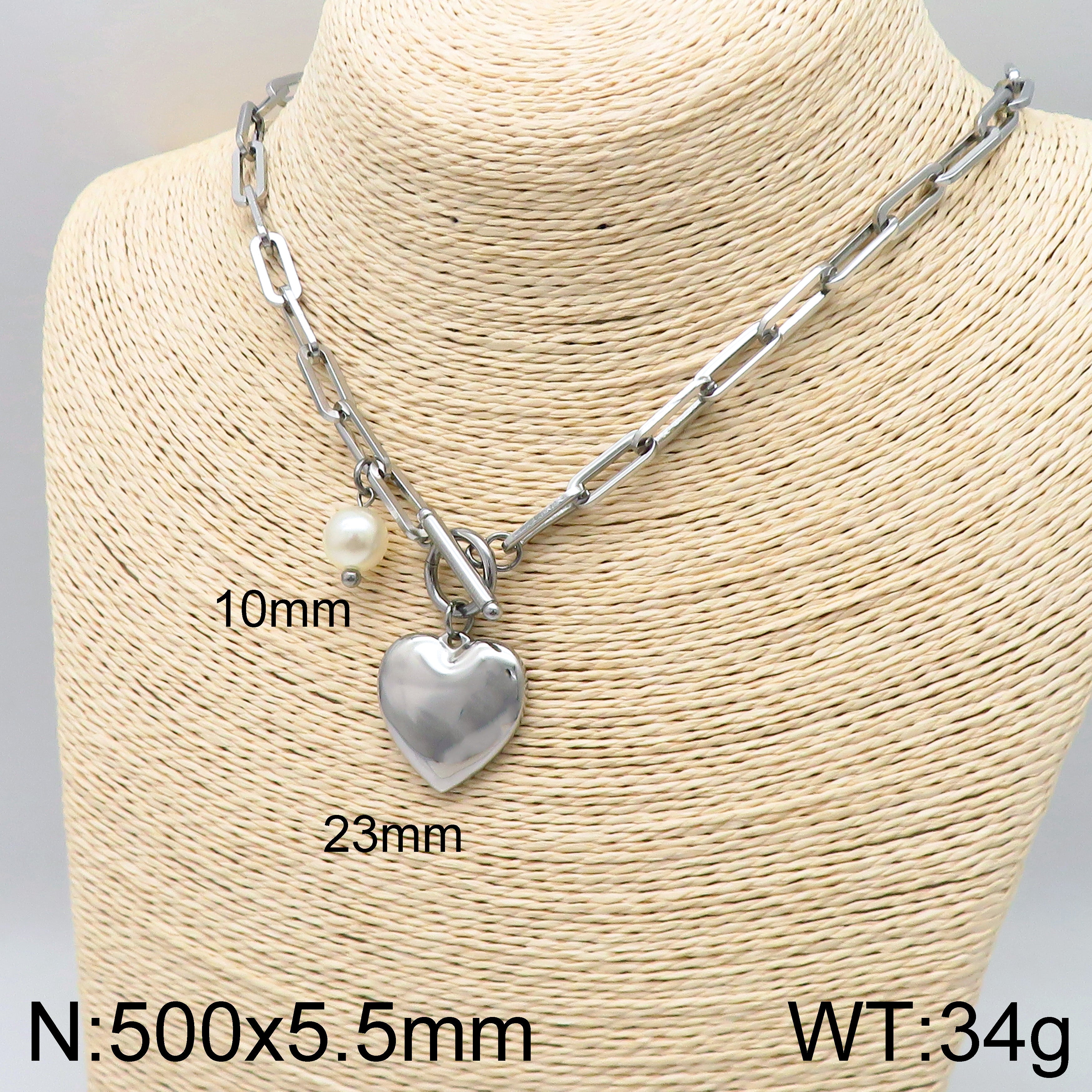 Stainless Steel 18K Gold Plated Chain Heart Shape Bracelets Necklace Set - Silver