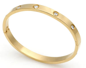 Ten Diamond Titanium Steel Bracelet and Earrings Set - Gold