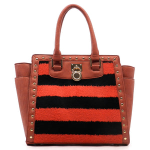 Striped Padlock Tote - Orange